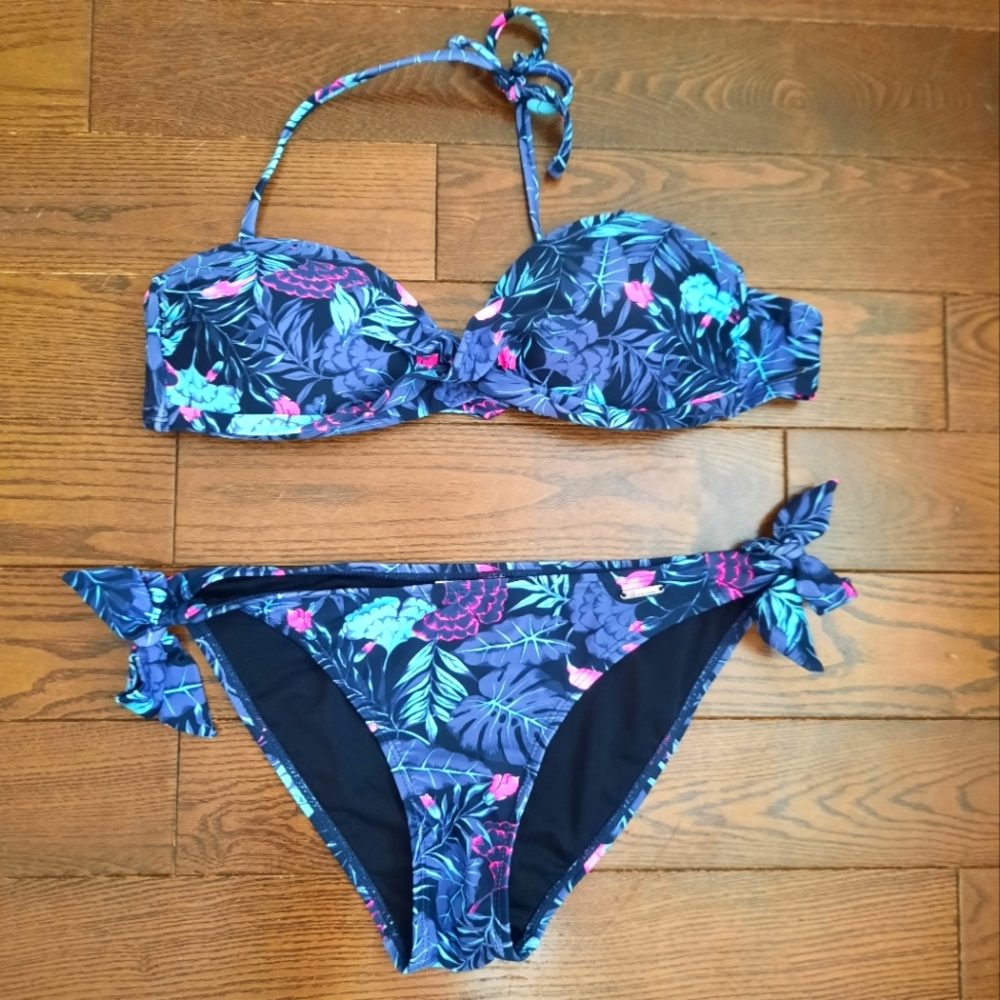 Ripzone Two-Piece Bikini, Size Small, Blue + Pink